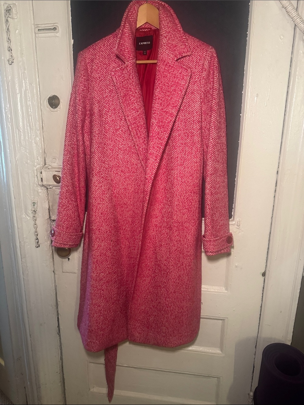 Express Pink Herringbone Trench Coat